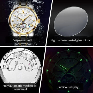 PLAYBOY Luxury Top Brand Fashion Automatic Mechanical Stainless Steel Waterproof Business Men's Watches for Men